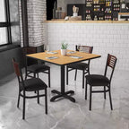 Chaise de salle à manger à dossier en lattes métalliques et siège en vinyle
