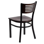 Chaise de salle à manger à dossier en lattes métalliques et siège en vinyle