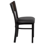 Chaise de salle à manger à dossier en lattes métalliques et siège en vinyle