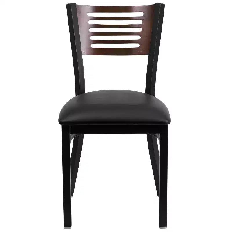 Metal Slat Back Dining Chair with Vinyl Seat