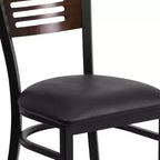 Chaise de salle à manger à dossier en lattes métalliques et siège en vinyle