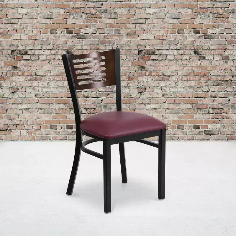 Metal Slat Back Dining Chair with Vinyl Seat