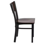 Chaise de salle à manger à dossier en lattes métalliques et siège en vinyle