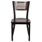 Chaise de salle à manger à dossier en lattes métalliques et siège en vinyle