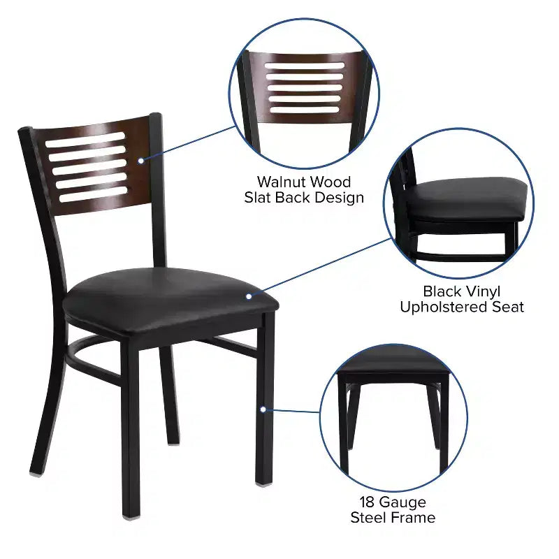 Metal Slat Back Dining Chair with Vinyl Seat