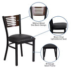 Chaise de salle à manger à dossier en lattes métalliques et siège en vinyle