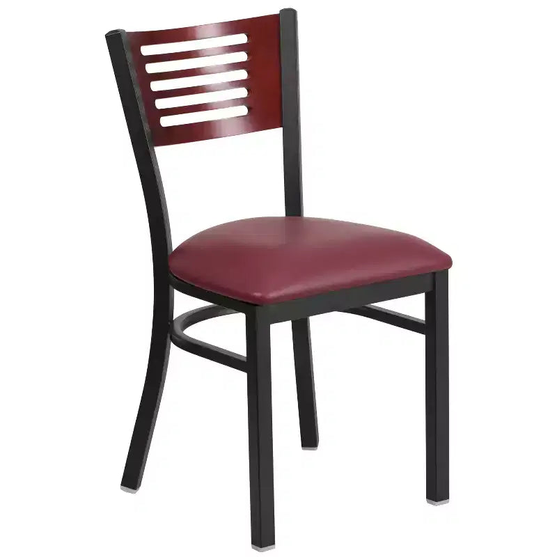 Metal Slat Back Dining Chair with Vinyl Seat