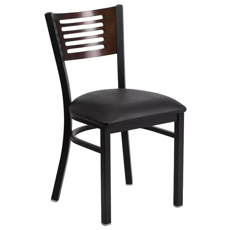 Metal Slat Back Dining Chair with Vinyl Seat