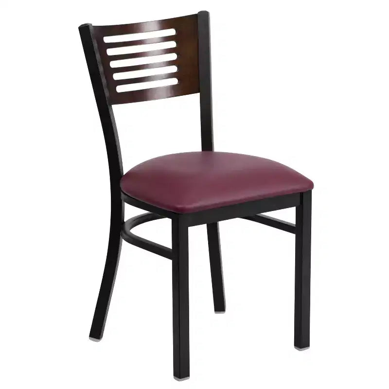 Metal Slat Back Dining Chair with Vinyl Seat