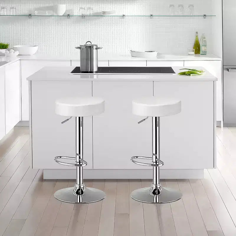 PU Leather Adjustable Swivel Round Bar Stool with Footrest