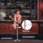 Tabouret de bar rond réglable et pivotant en similicuir avec repose-pieds