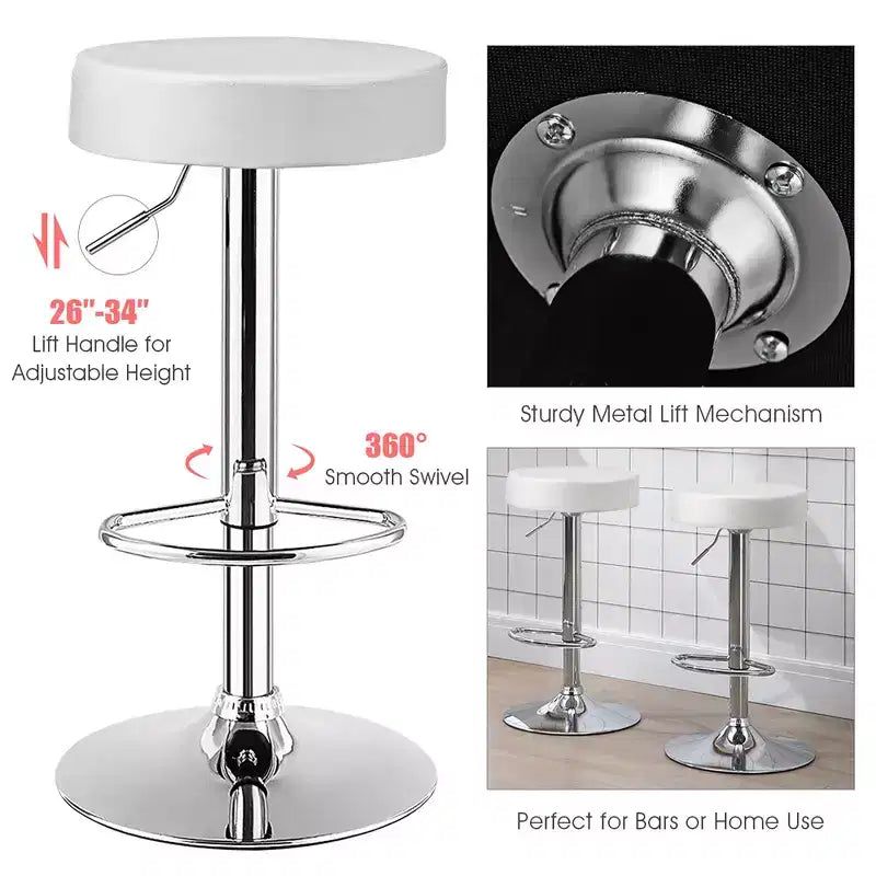 PU Leather Adjustable Swivel Round Bar Stool with Footrest