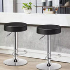Tabouret de bar rond réglable et pivotant en similicuir avec repose-pieds