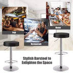 Tabouret de bar rond réglable et pivotant en similicuir avec repose-pieds