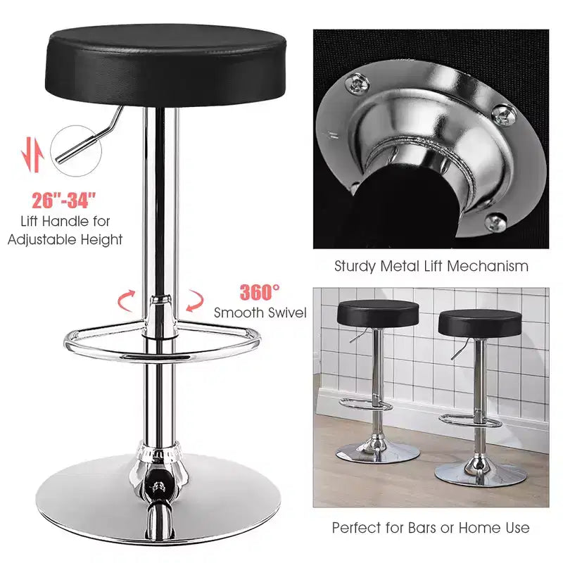 PU Leather Adjustable Swivel Round Bar Stool with Footrest
