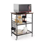 Costway Industrial Serving Cart 3-Tier Kitchen Utility Cart on Wheels w/Storage Black