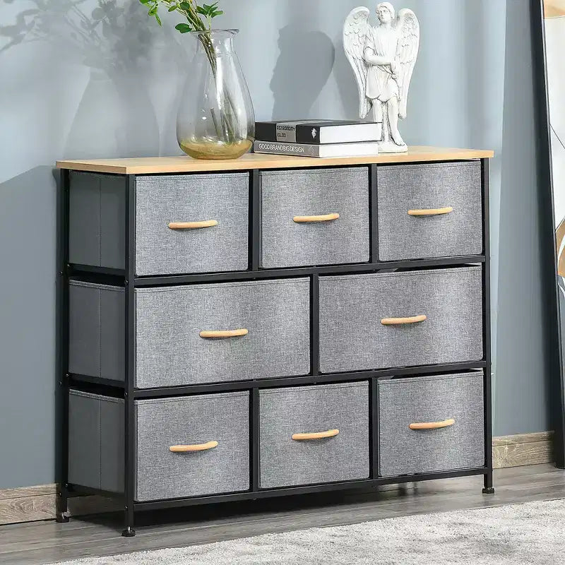 Steel Frame Fabric 8-Drawer Storage Dresser 3-Tier
