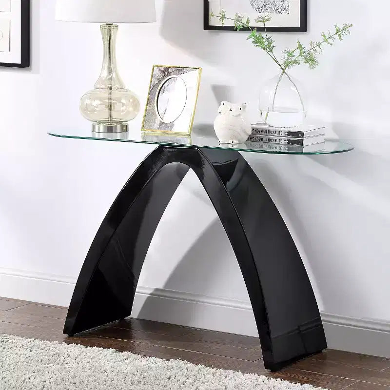 Tempered Glass Top Sofa Table with Curved Legs 47"