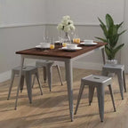 Table à manger rectangulaire en acier galvanisé et bois de noyer 60"