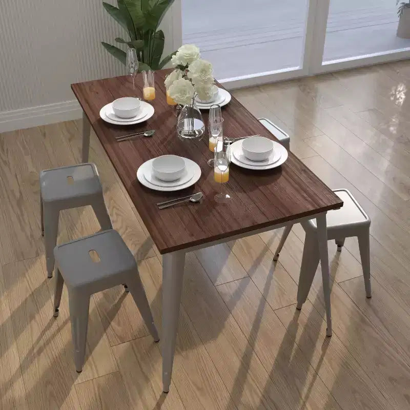 Galvanized Steel and Walnut Wood Rectangular Dining Table 60"