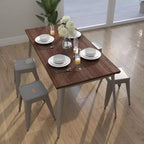 Table à manger rectangulaire en acier galvanisé et bois de noyer 60"