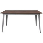 Table à manger rectangulaire en acier galvanisé et bois de noyer 60"