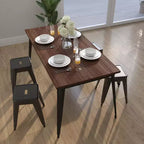 Table à manger rectangulaire en acier galvanisé et bois de noyer 60"