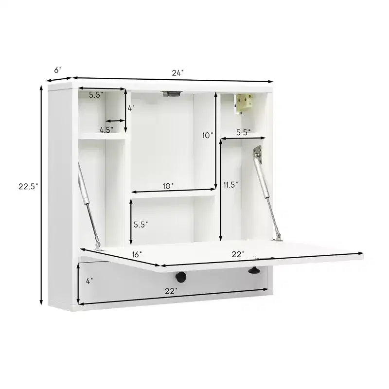 Wood and Metal Wall-Mount Foldable Floating Desk 24"
