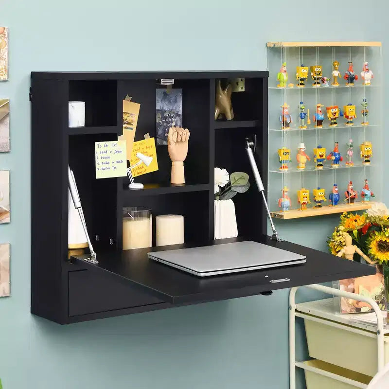 Wood and Metal Wall-Mount Foldable Floating Desk 24"