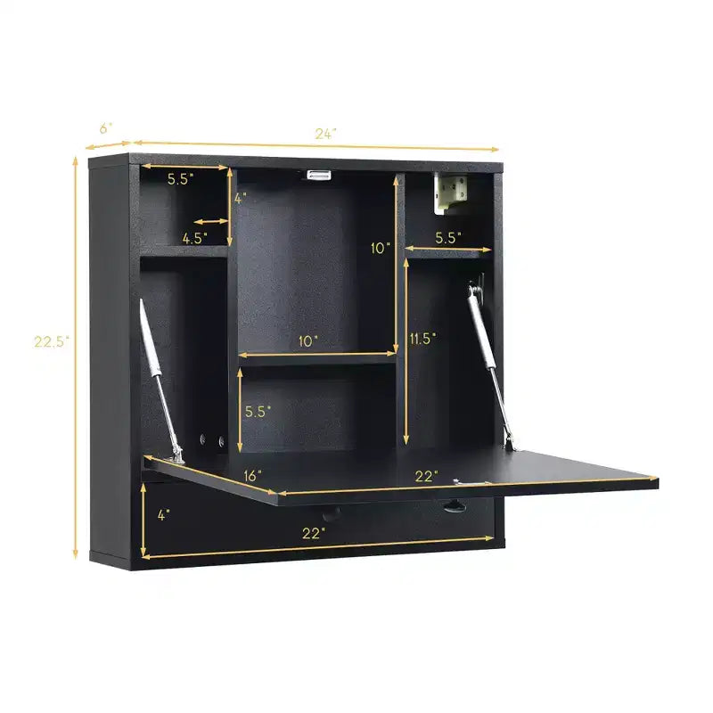 Wood and Metal Wall-Mount Foldable Floating Desk 24"