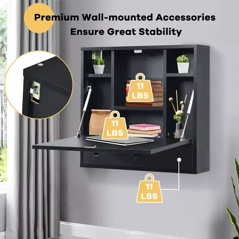Wood and Metal Wall-Mount Foldable Floating Desk 24"