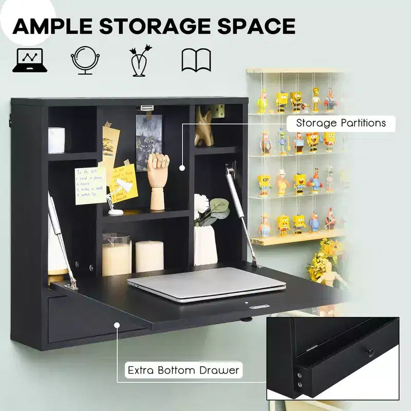 Wood and Metal Wall-Mount Foldable Floating Desk 24"