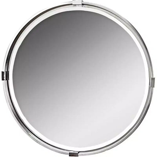 Uttermost Round Vanity Accent Wall Mirror Modern Beveled Brushed Nickel Metal Frame 29 1/2 Wide for Bathroom Bedroom Living Room