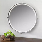 Miroir mural biseauté rond en métal nickel brossé 29,5 po
