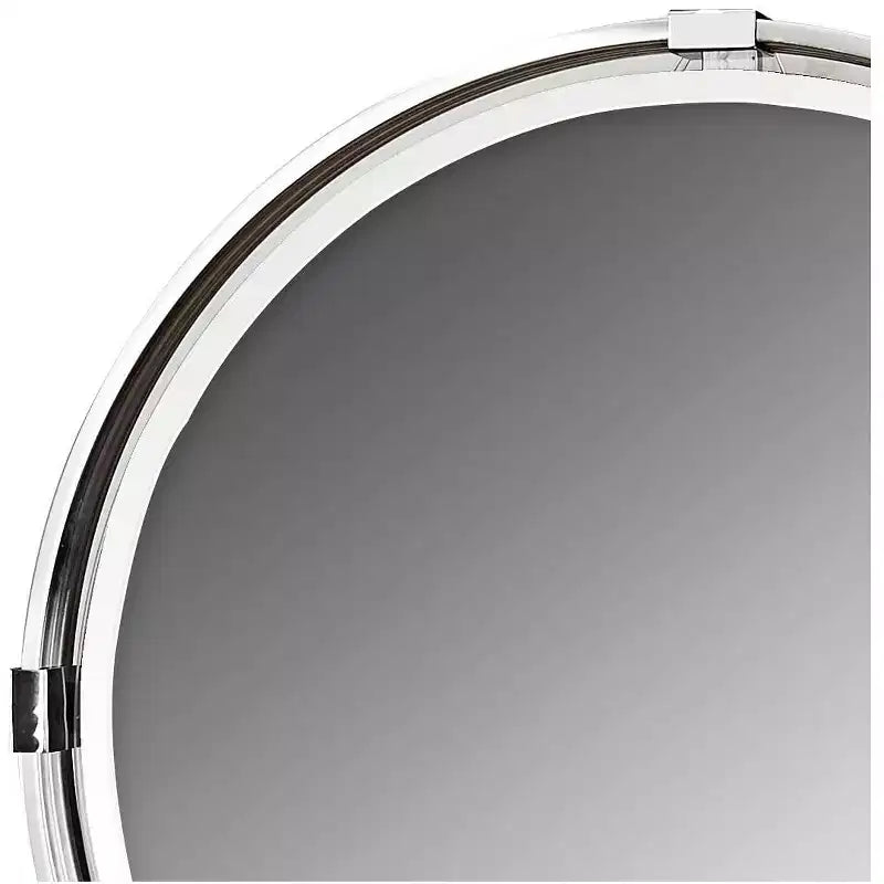 Brushed Nickel Metal Round Beveled Wall Mirror 29.5"