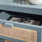 Table de chevet 14" Mindi Bois et Rotin avec Tiroir et Porte