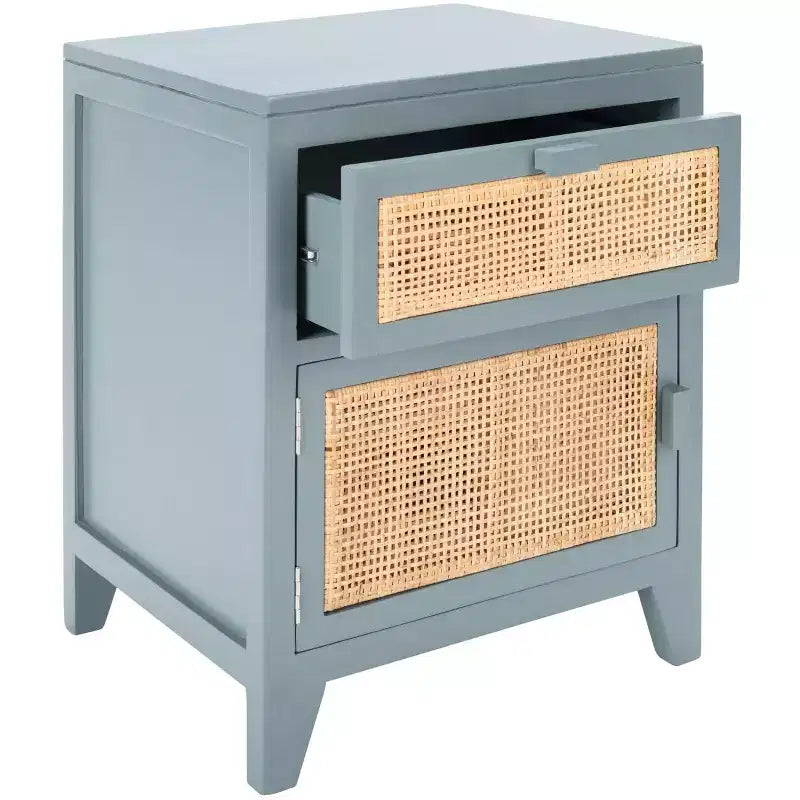 Mindi Wood and Rattan Nightstand with Drawer and Door 14"
