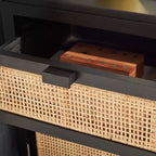 Table de chevet 14" Mindi Bois et Rotin avec Tiroir et Porte