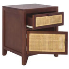 Table de chevet 14" Mindi Bois et Rotin avec Tiroir et Porte