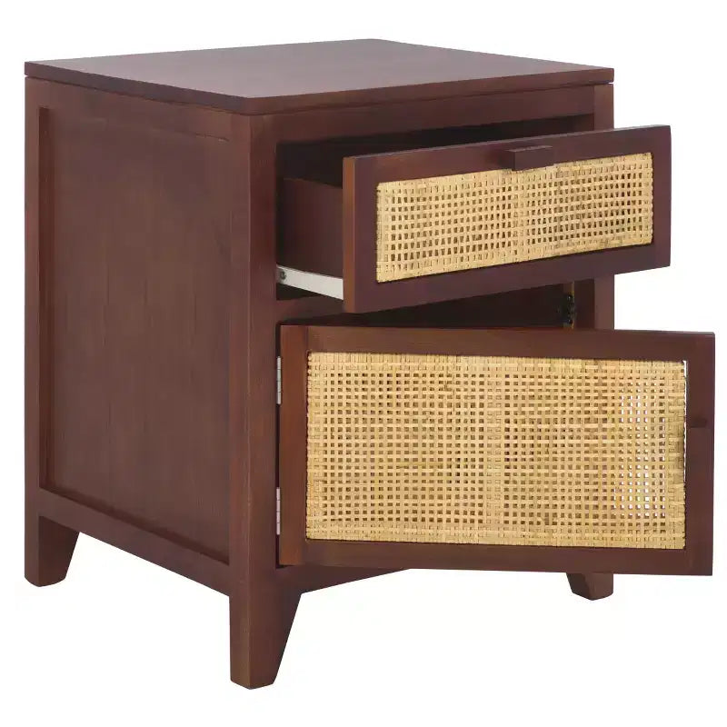 Mindi Wood and Rattan Nightstand with Drawer and Door 14"