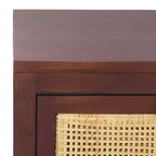 Table de chevet 14" Mindi Bois et Rotin avec Tiroir et Porte