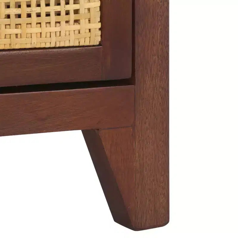 Mindi Wood and Rattan Nightstand with Drawer and Door 14"