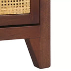 Table de chevet 14" Mindi Bois et Rotin avec Tiroir et Porte