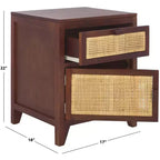 Table de chevet 14" Mindi Bois et Rotin avec Tiroir et Porte