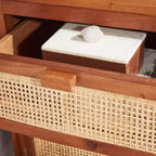 Table de chevet 14" Mindi Bois et Rotin avec Tiroir et Porte