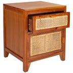 Table de chevet 14" Mindi Bois et Rotin avec Tiroir et Porte