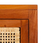 Table de chevet 14" Mindi Bois et Rotin avec Tiroir et Porte