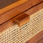 Table de chevet 14" Mindi Bois et Rotin avec Tiroir et Porte