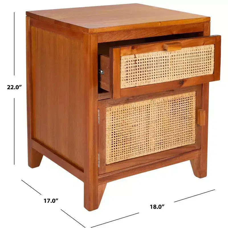 Mindi Wood and Rattan Nightstand with Drawer and Door 14"