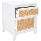 Table de chevet 14" Mindi Bois et Rotin avec Tiroir et Porte
